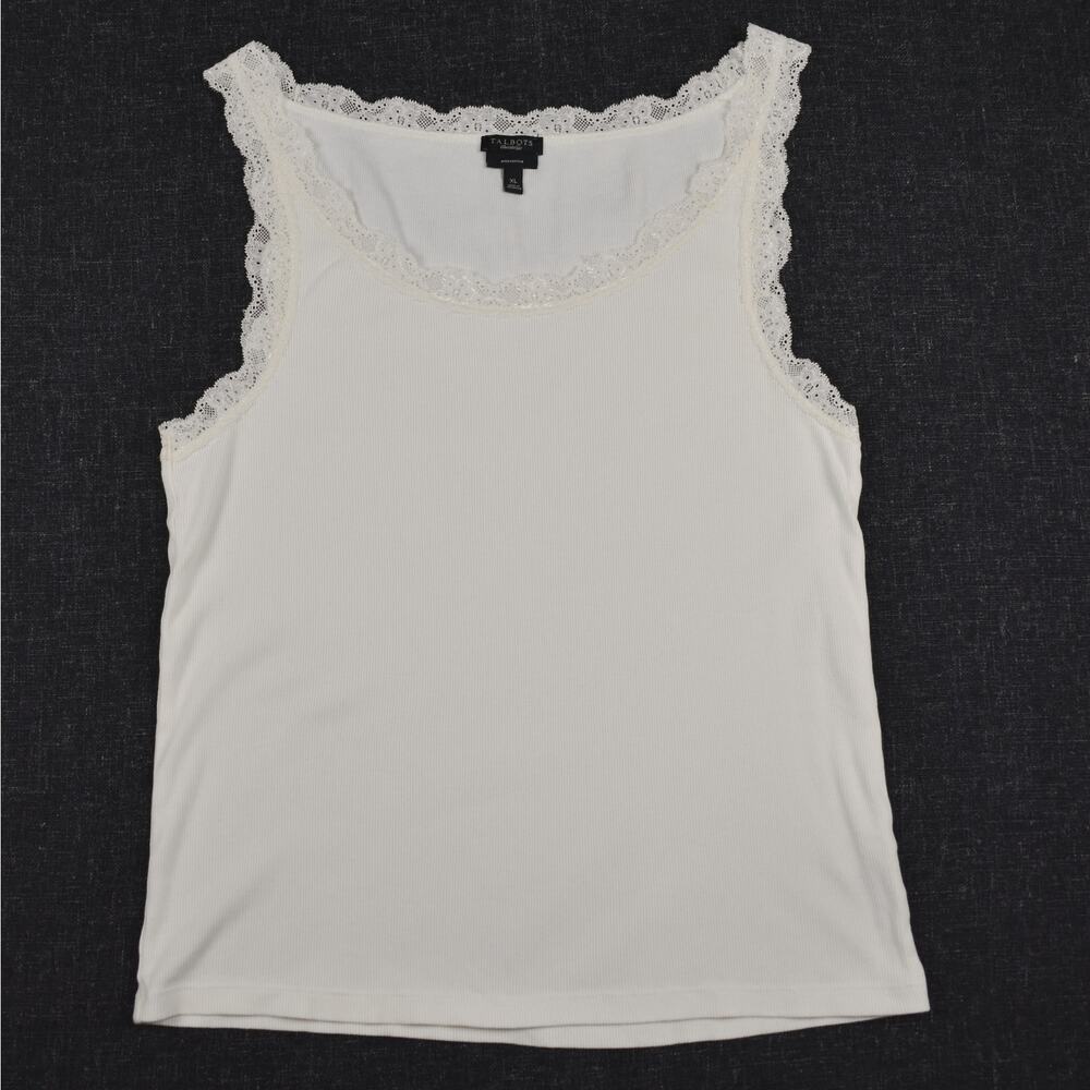 Talbots Pima Cotton Tank Top Women's XL Cream Sleeveless Shirt Coquette Xlarge